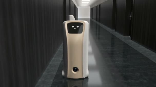 宅配ロボットはホテルの小包を配達します タッチレスの配送コンセプト 3Dレンダリングアニメーション — ストック動画
