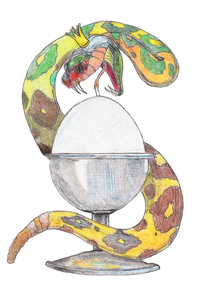 Dövme bir yılan ve yumurta tasviri çiziyor. Yılan, yumurtayı ısırmak için saldırır..