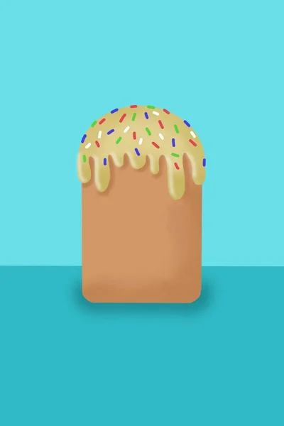 Mavi arkaplanda karamel olan Paskalya pastası..