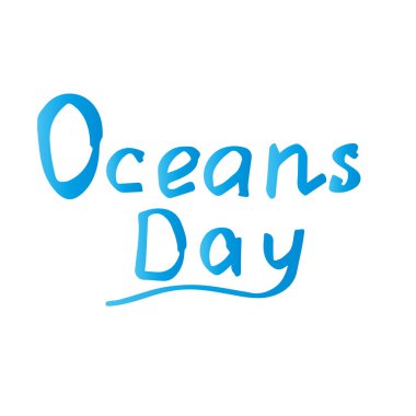 Okyanus Günü. Beyaz arkaplanda güzel açık mavi harfler.