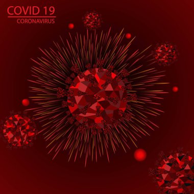 Resim Covid 19, kırmızı arkaplanda Coronavirus.
