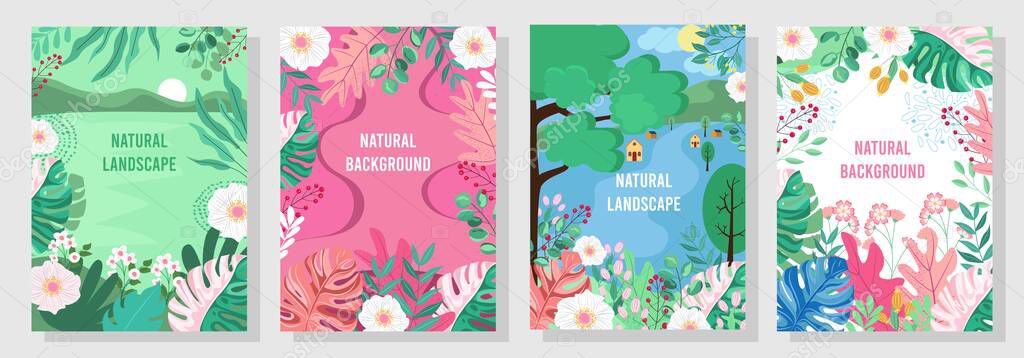 Vector set floral background, Nature background, banner, cover, templates, posters.