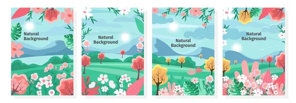 ベクトルセット花の背景や自然背景 バナー カバー テンプレート ポストカード — ストックベクタ