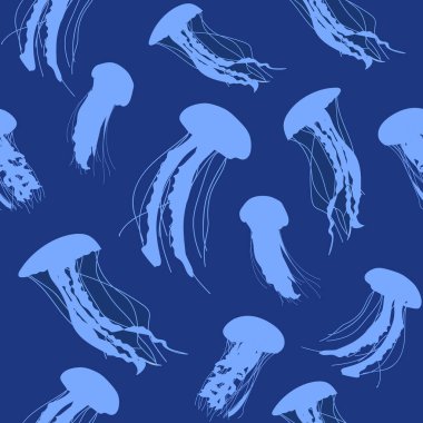 Lekesiz mavi arka planda tekrarlanan denizanaları deseni