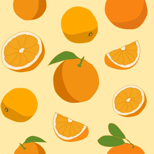 Nahtlos Wiederholendes Muster Von Orangen Auf Blassgelbem Hintergrund — Stockvektor