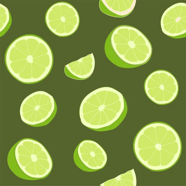 Nahtlos Wiederholendes Muster Von Limetten Auf Drakgrünem Hintergrund — Stockvektor