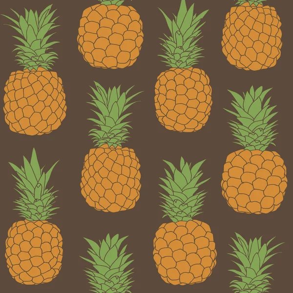Nahtlos Wiederholtes Muster Von Ananas Auf Braunem Hintergrund — Stockvektor