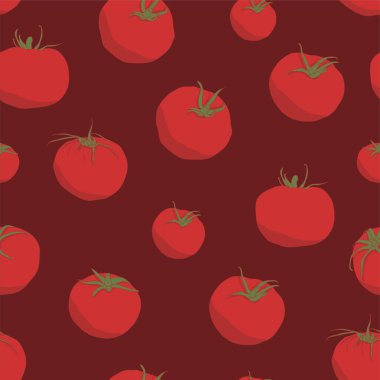 Seamless repeating pattern of tomatos on dark red clipart
