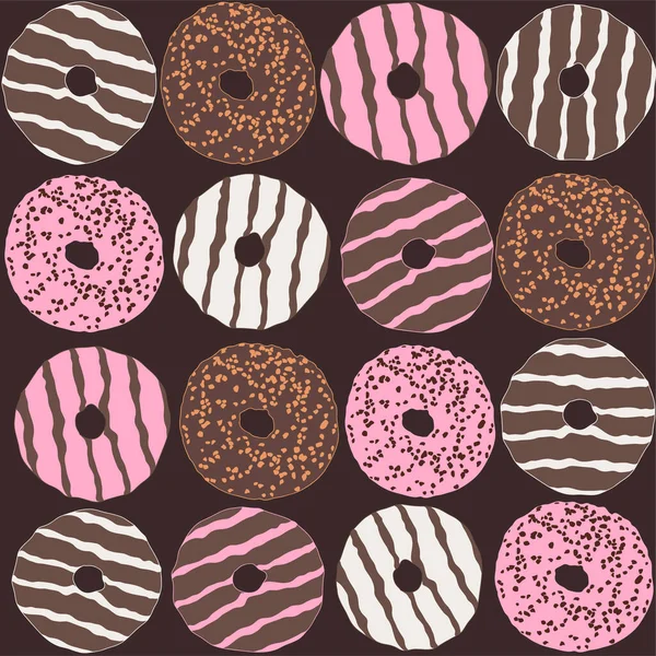 Seamless Repeating Pattern Donuts Brown Bakcground — Stock Vector