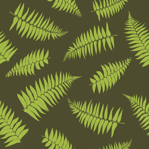 Nahtlos Wiederholtes Muster Von Farnblättern Auf Dunkelgrünem Hintergrund — Stockvektor