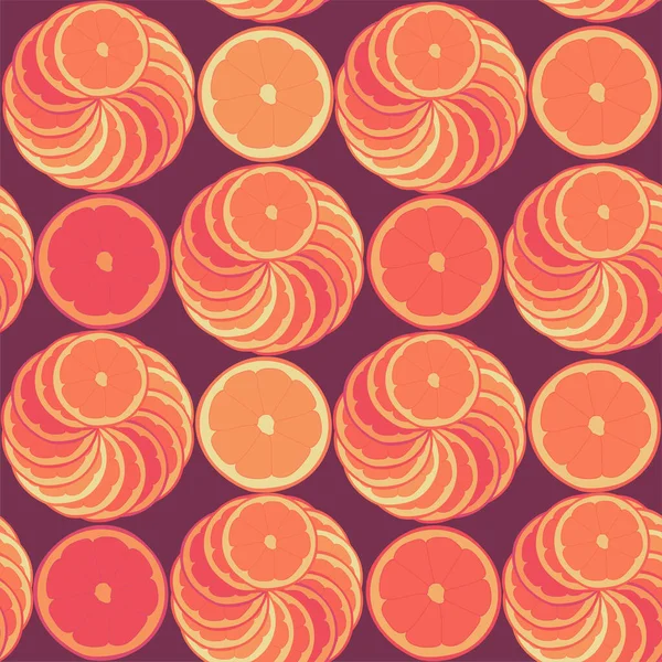 Nahtlos Wiederholtes Muster Von Orangen Auf Dunkelrotem Hintergrund — Stockvektor
