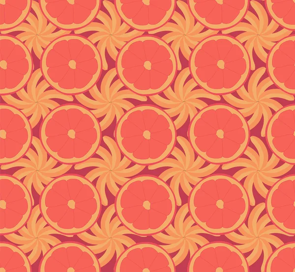 Бесшовный Повторяющийся Рисунок Апельсинов Бананов Темно Красном Фоне — стоковый вектор