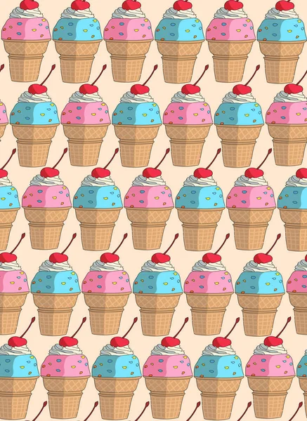 Seamless Repeating Pattern Icecream Cons Beige Background — Stock Vector