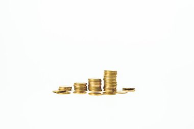 iş ve finans yatırımları ve altın sikke ile tasarruf faaliyetleri beyaz izole arka plan düzenleme