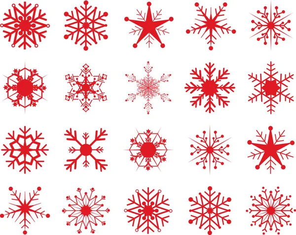 Conjunto de copos de nieve Navidad rojo — Vector de stock