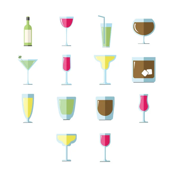 Icône ensemble pour verres à boisson — Image vectorielle