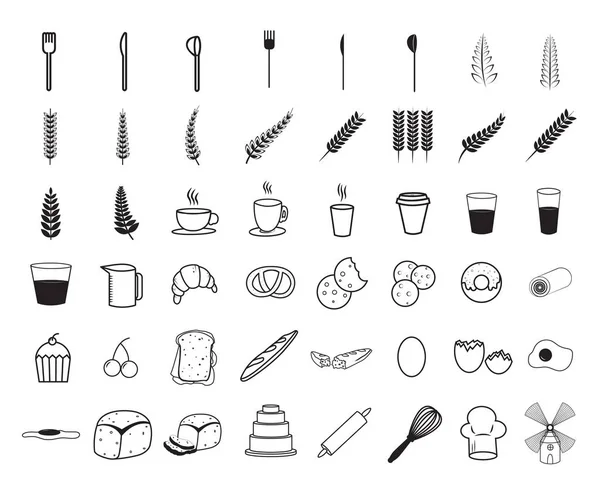 Icon set voor ontbijt en eten — Stockvector