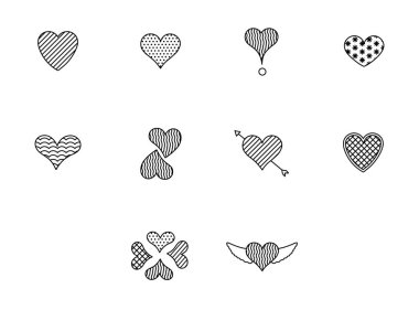 Çeşitli kalp şeklinde vektör simge kümesi