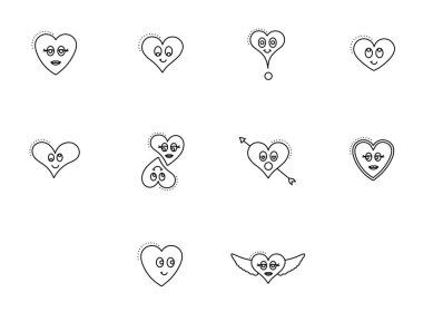 Çeşitli kalp şeklinde vektör simge kümesi