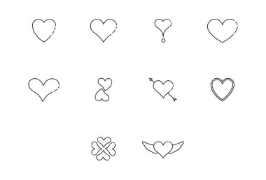 Çeşitli kalp şeklinde vektör simge kümesi