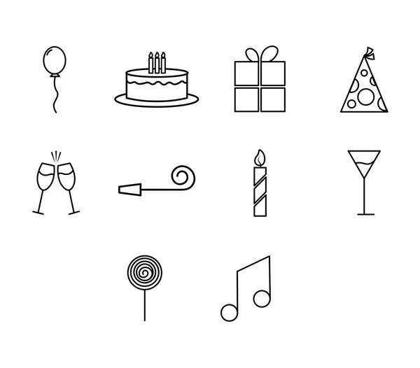 Vector icon set for birthday and parties — Stock Vector