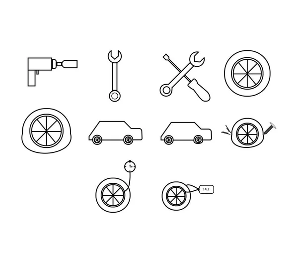 Conjunto de iconos vectoriales de herramientas de servicio de automóviles — Archivo Imágenes Vectoriales