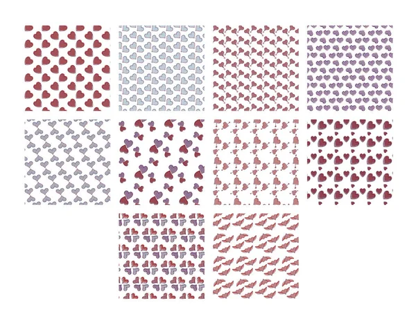 Conjunto de vectores para varios patrones de forma de corazón — Archivo Imágenes Vectoriales