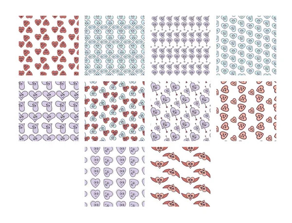 Conjunto de vectores para varios patrones de forma de corazón — Archivo Imágenes Vectoriales
