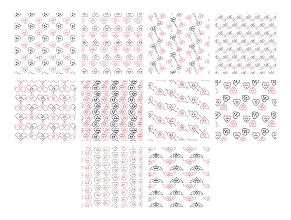 Ensemble vectoriel pour différents motifs de forme de coeur — Image vectorielle