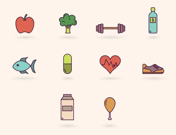 Vector icon set for health and fitness — Stock Vector