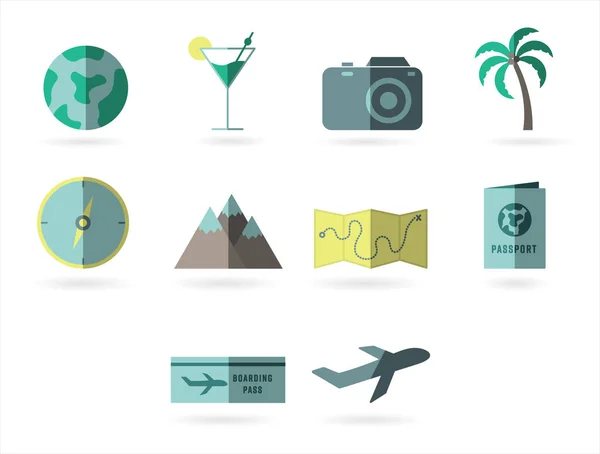 Ensemble vectoriel avec diverses icônes de voyage et de tourisme — Image vectorielle