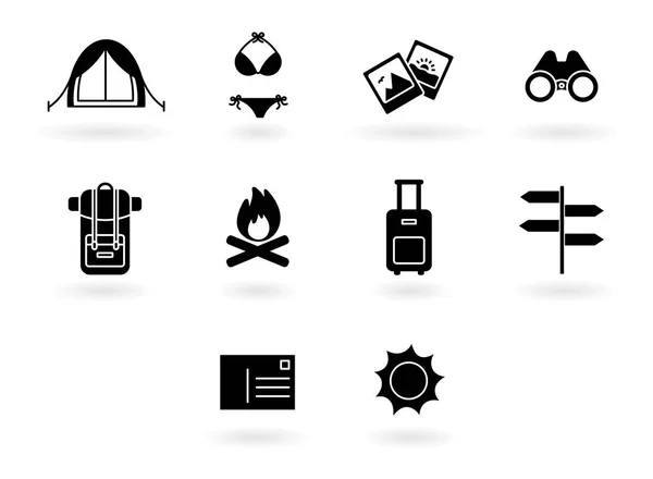 Vektor s různými ikonami cestování a cestovní ruch — Stockový vektor