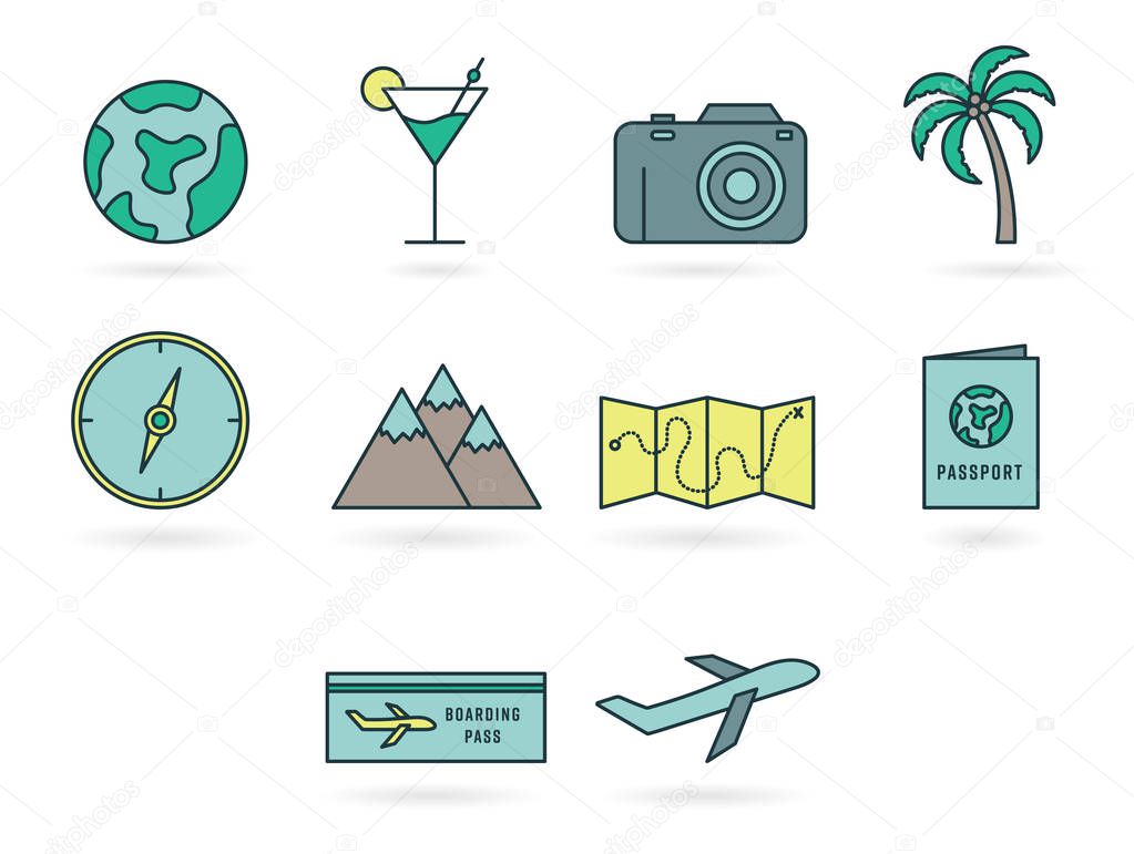 Vector set with various travel and tourism icons