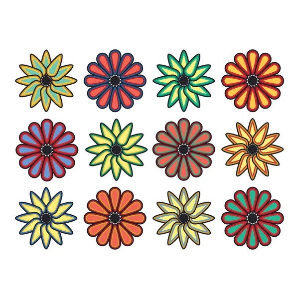 Conjunto vectorial de flores coloridas — Vector de stock