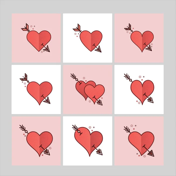 Vector icon set of pink heart — Stock Vector