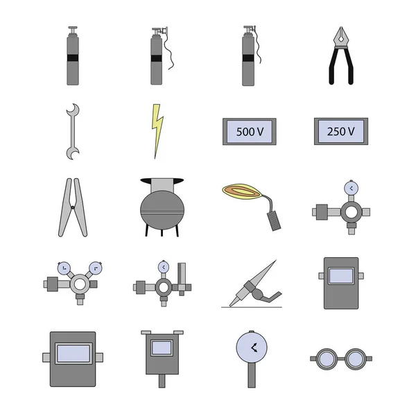 Vector icon set of welder equipment — Stock Vector