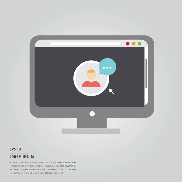 Lorem ipsum ícone de chamada de texto e vídeo no monitor —  Vetores de Stock