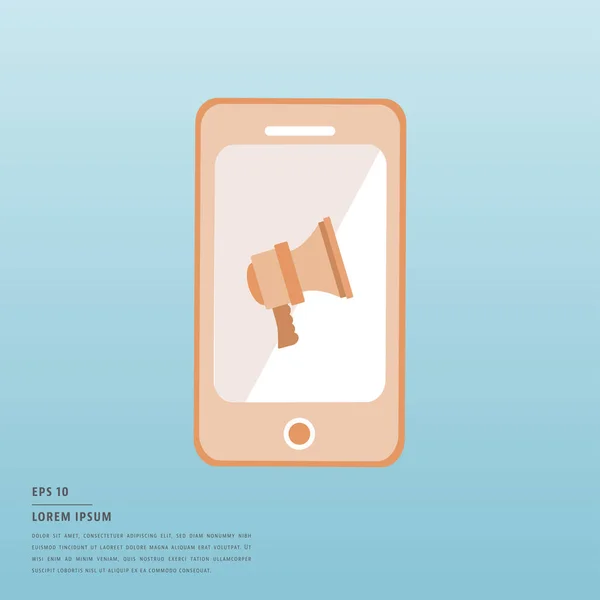 Lorem ipsum text and megaphone on smart phone screen — Stock Vector
