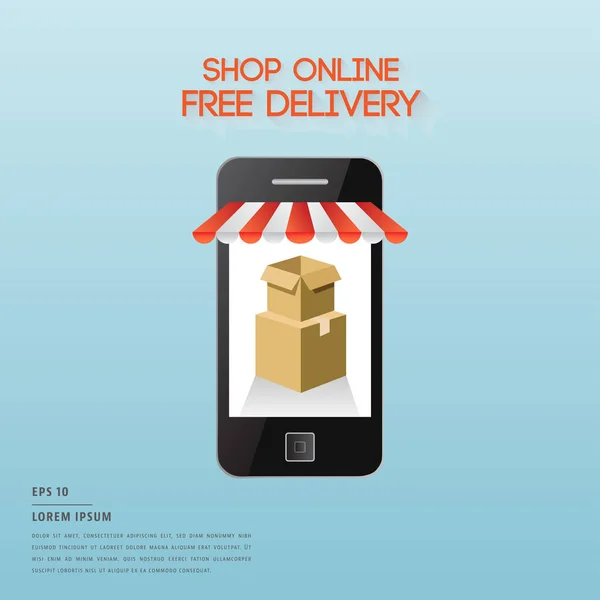 Lorem ipsum testo e simbolo dello shopping online sullo schermo dello smartphone — Vettoriale Stock