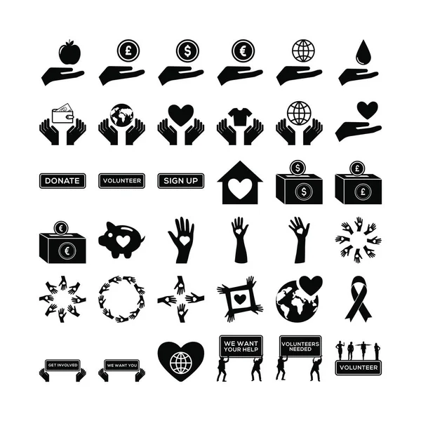 Ensemble d'icônes vectorielles diverses de charité — Image vectorielle