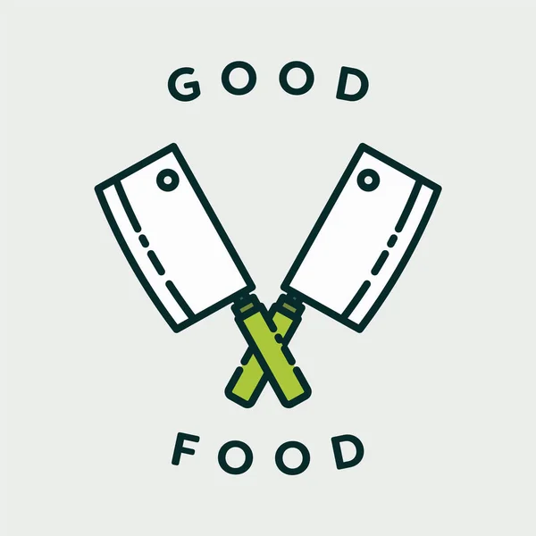 Imagen vectorial de cuchillos con texto buena comida — Vector de stock