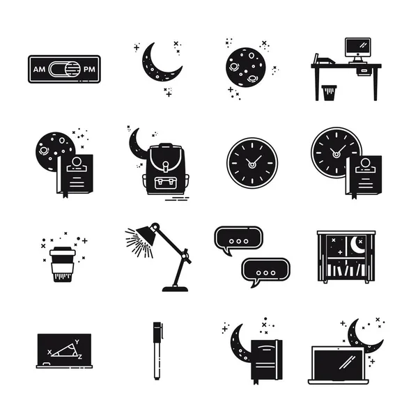 Iconos vectoriales conceptuales educativos y temporales — Vector de stock