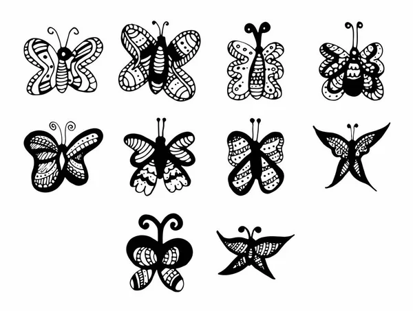 Ícone vetorial definido para borboletas — Vetor de Stock