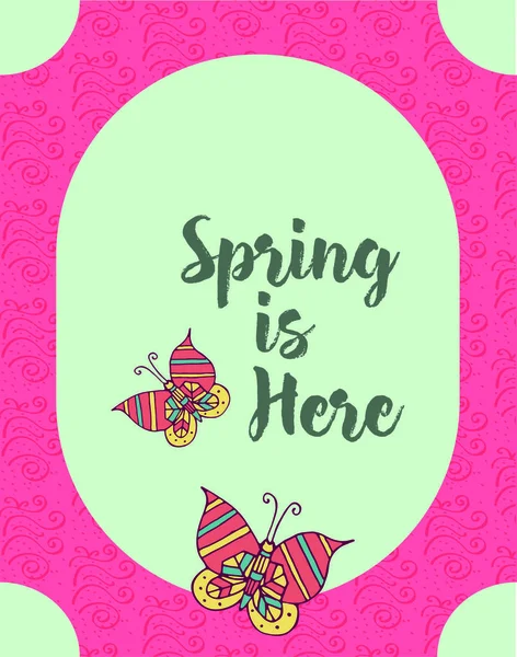 Cartão de saudação com primavera está aqui mensagem — Vetor de Stock
