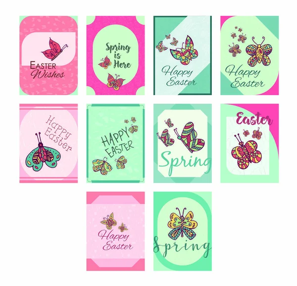 Cartes de vœux avec messages de Pâques et de printemps — Image vectorielle