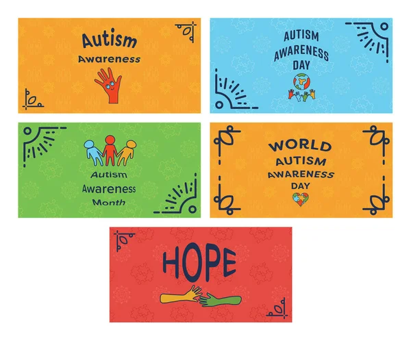 Cartões de saudação com mensagem de conscientização autismo — Vetor de Stock