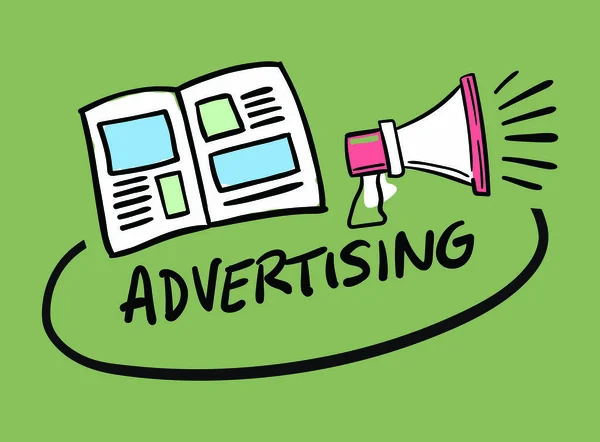 Újság hirdetési megafon szimbólum a szöveges reklám — Stock Vector