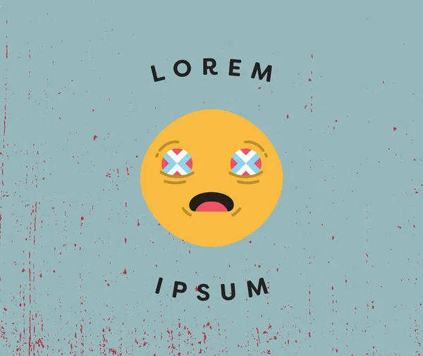 Kartu dengan mata juling emoji dan teks lorem ipsum - Stok Vektor