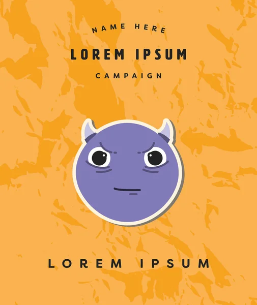 Cartão com emoji diabo e lorem texto ipsum —  Vetores de Stock