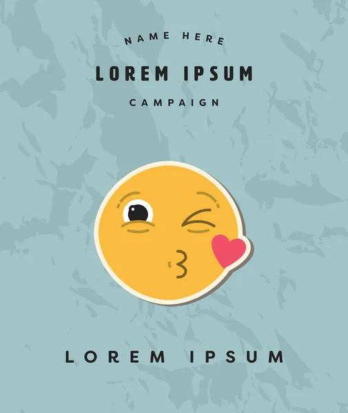 Kaart met kus emoji en tekst lorem ipsum — Stockvector